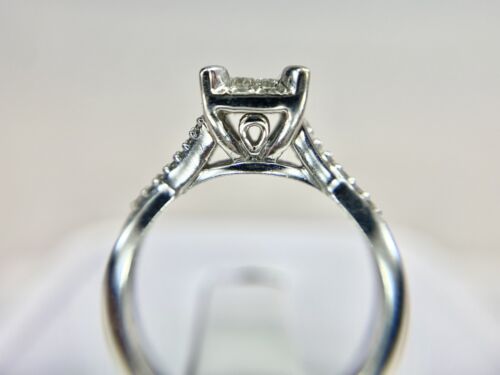 10k White Gold Designer Natural Princess Cut Round Diamond Halo Engagement Ring