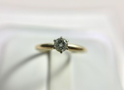 Vintage 10k Yellow Gold Round Brilliant Natural Diamond Small Solitaire Ring