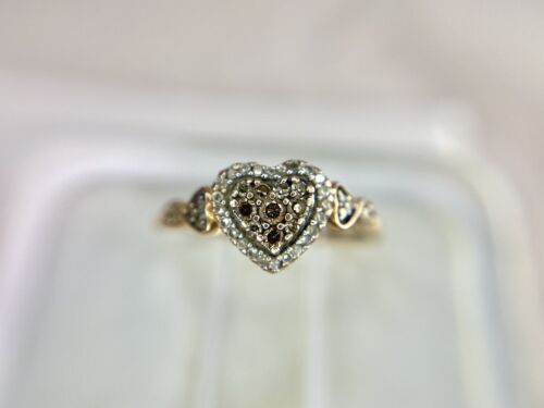 10k Rose Gold Signed Natural Round Fancy Brown Diamond Heart Shape Cocktail Ring