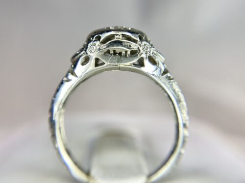 Art Deco 18k White Gold Natural Old Cut Round Diamond Filigree Engagement Ring