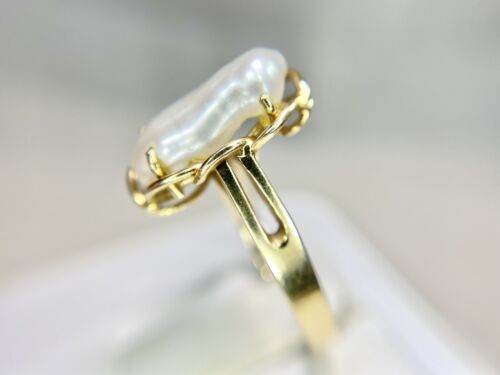 Vintage 14k Yellow Gold Cultured Biwa White Pearl Solitaire Ring