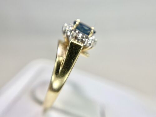 Vintage 14k Yellow Gold Natural Marquise Blue Sapphire Round Diamond Halo Ring