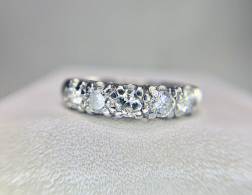 Vintage Platinum Natural Round Cut Diamond Five Stone Wedding Band Ring 3/4 ct