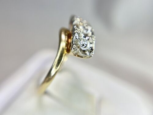 Art Deco 14k Yellow Gold Old European Round Diamond Three Stone Engagement Ring