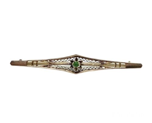 Vintage 10k Yellow Gold Natural Round Tsavorite Green Garnet Pin Brooch