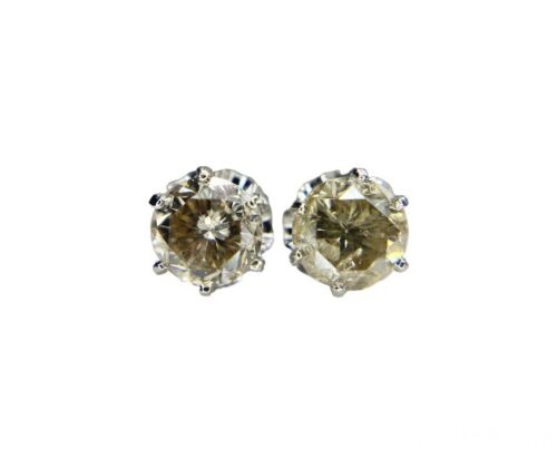 Vintage 14k White Gold Natural Round Brown Color Diamond Stud Earrings