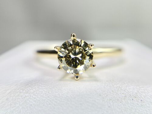 Vintage 14k Yellow Gold Natural Brown Color Diamond Solitaire Engagement Ring