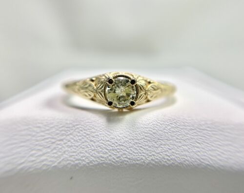 14k Yellow Gold Vintage Style Natural Round Diamond Filigree Engagement Ring