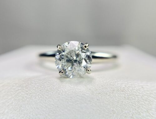 Vintage 14k White Gold Natural Round Brilliant Diamond Solitaire Engagement Ring