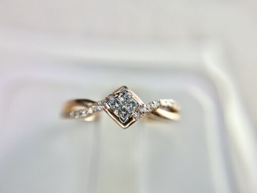 10k Rose Gold Designer Princess Cut Round Diamond Small Engagement Ring