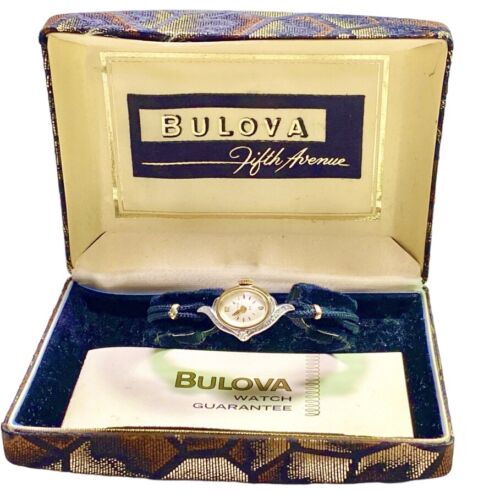 Vintage Bulova 10k Gold Filled Complete Small Ladies Diamond Watch