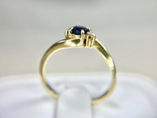 Vintage 14k Yellow Gold Natural Round Blue Sapphire Diamond Small Bypass Ring