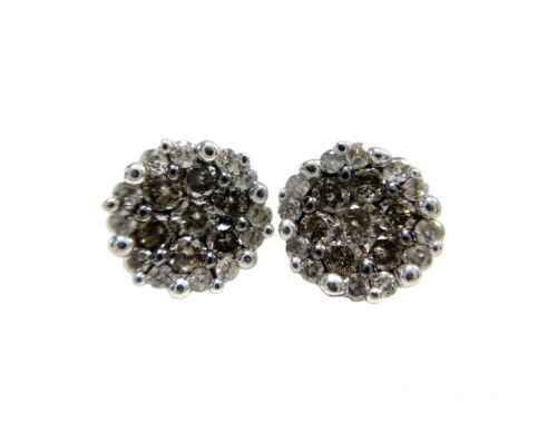 10k White Gold Natural Fancy Brown Color Diamond Cluster Stud Earrings