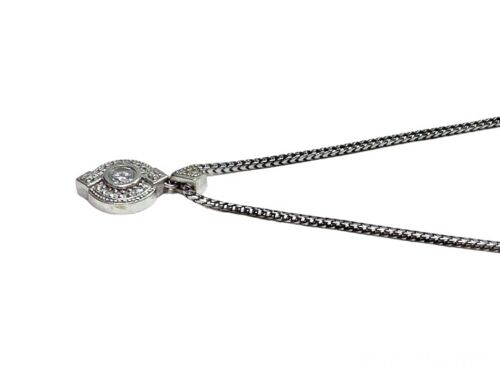 14k White Gold Designer Round Diamond Bezel Set Pendant Necklace 