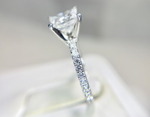 14k White Gold Natural Princess Cut Round Diamond Certified Engagement Ring