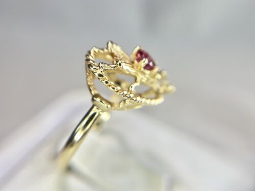 Vintage 14k Yellow Gold Pear Shape Rhodolite Garnet Round Diamond Fly Bug Ring