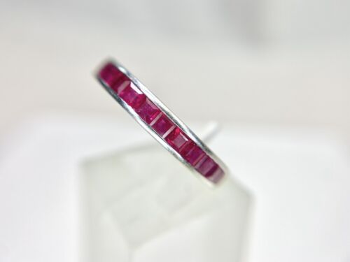 Vintage Art Deco 18k White Gold Natural Square Red Ruby Eternity Band Ring