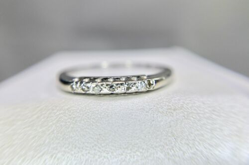 Art Deco 14k White Gold Natural Round Single Cut Diamond Wedding Band Ring