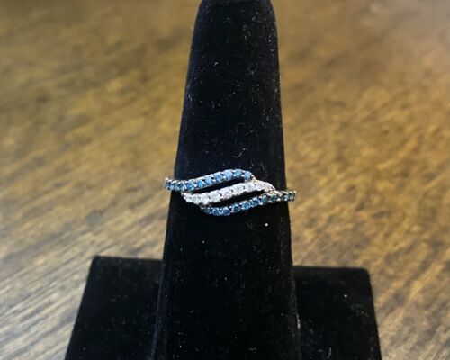 10k White Gold Natural Fancy Blue Color Round Brilliant Diamond Bypass Ring