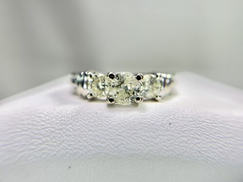 14k White Gold Natural Round Brilliant Diamond Three Stone Engagement Ring