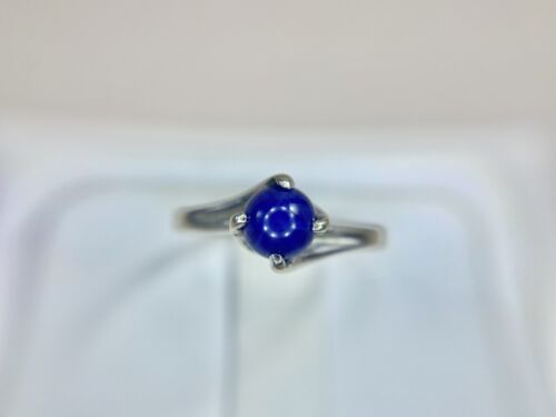 Vintage 10k White Gold Round Blue Star Sapphire Small Bypass Solitaire Ring