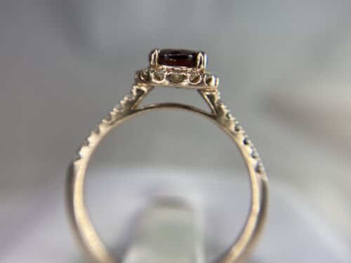 14k Rose Gold Natural Round Red Rhodolite Garnet Diamond Halo Engagement Ring