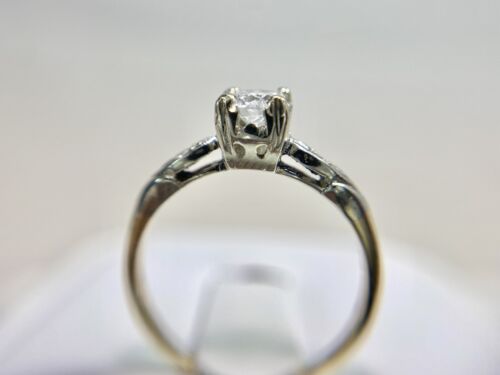 Vintage Antique 14k Yellow Gold Natural Round Diamond Classic Engagement Ring