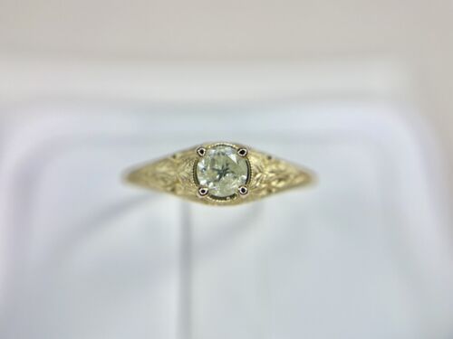 14k Yellow Gold Vintage Style Natural Round Diamond Filigree Engagement Ring