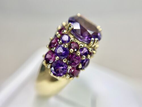 Vintage 10k Yellow Gold Round Natural Amethyst Big Statement Cocktail Ring