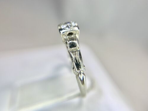 Vintage Art Deco 14k White Gold Round Old European Diamond Engagement Ring 1/3 