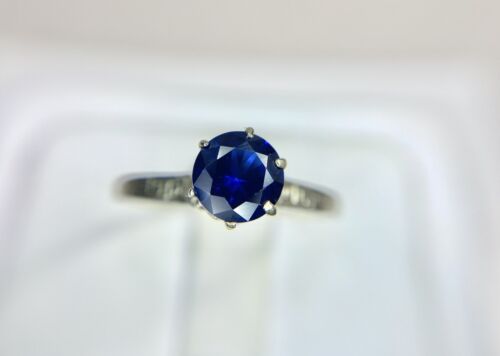 Vintage 10k Art Deco Round Shape Blue Sapphire Classic Solitaire Ring