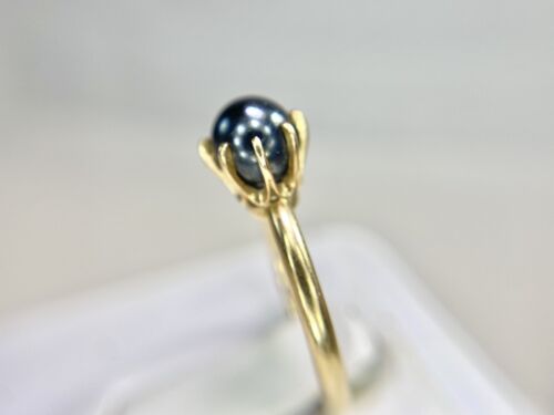 Vintage 14k Yellow Gold Black Tahitian Round Pearl Solitaire Ring