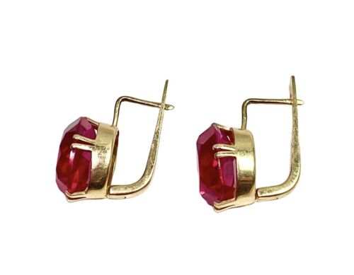 Vintage 14k Rose Gold Soviet Era Oval Red Rubellite European Style Earrings