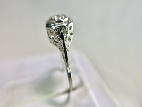 Vintage Art Deco 18k White Gold Old European Diamond Filigree Engagement Ring