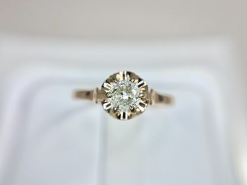 Vintage Art Deco 14k Rose Gold Natural Round Diamond Solitaire Engagement Ring