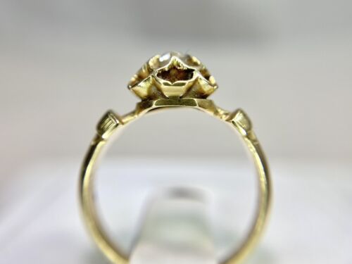 Vintage Art Deco 18k Yellow Gold Natural Old European Diamond Solitaire Ring