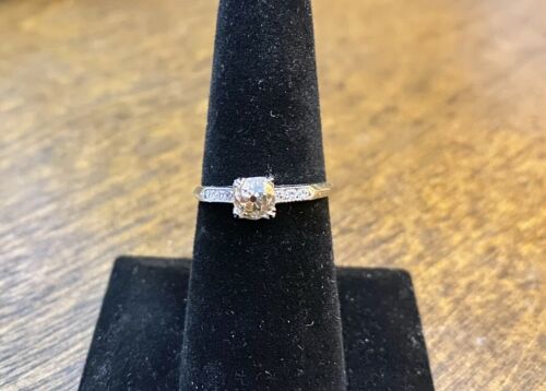 Art Deco Platinum Natural Old Miner Round Diamond Engagement Ring