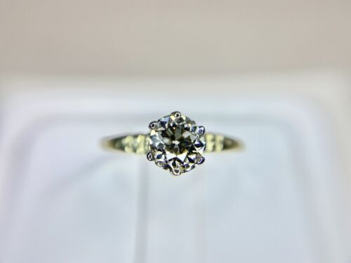 Art Deco 14k Yellow Gold Natural Old European Diamond Solitaire Engagement Ring