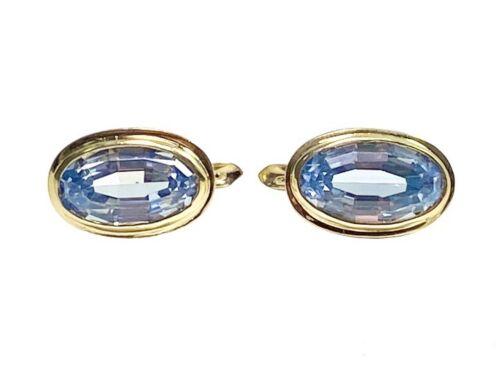 Vintage 18k Yellow Gold Oval Shape Blue Spinel Euro Style Bezel Set Earrings