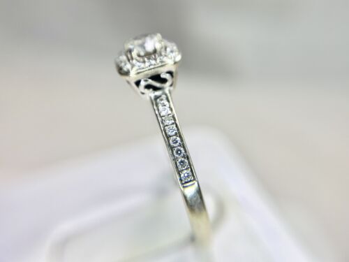 14k White Gold Signed Natural Round Brilliant Diamond Halo Engagement Ring