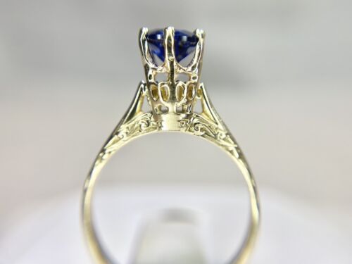 Vintage 14k Yellow Gold Round Royal Blue Sapphire Solitaire Engagement Ring