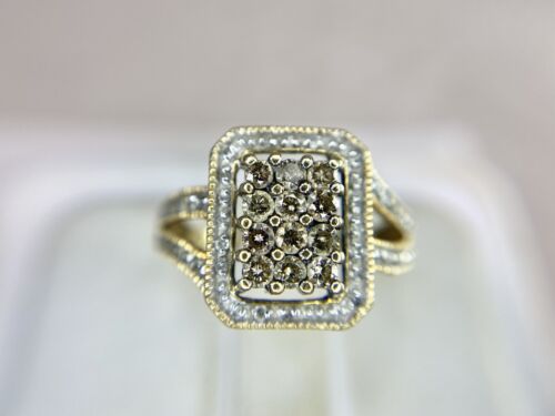 10k Yellow Gold Designer Natural Fancy Brown Color Round Diamond Cocktail Ring