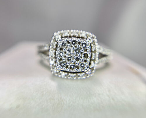 10k White Gold Designer Round Brilliant Diamond Cluster Big Engagement Ring