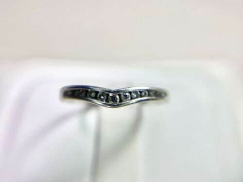 Vintage Estate 14k White Gold Round Brilliant Diamond Curved Wedding Band Ring