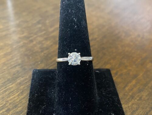 14k White Gold Natural Round Brilliant Diamond Solitaire Engagement Ring