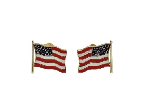 Vintage 14k Yellow Gold American Flag Stud Earrings