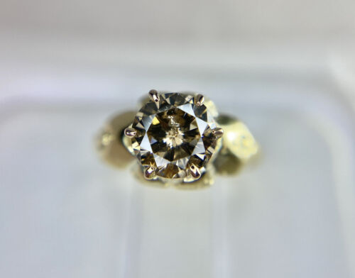 Vintage 18k Yellow Gold Fancy Brown Color Natural Diamond Engagement Ring 1 ct