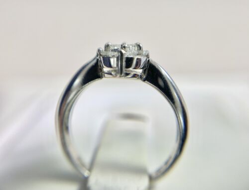 14k White Gold Natural Marquise Princess Cut Round Diamond Cluster Ring