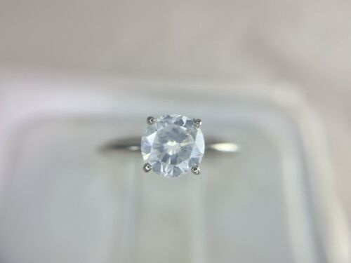 Vintage 14k White Gold Natural Round Rustic Diamond Solitaire Engagement Ring