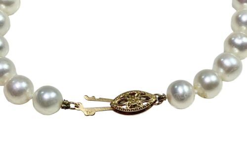 Vintage Art Deco 14k Yellow Gold Round White Cultured Pearl Bracelet